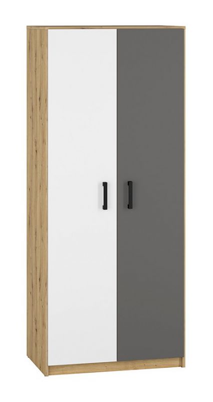 Jongerenkamer - draaideurkast / kleerkast Sallingsund 01, kleur: eiken / wit / antraciet - afmetingen: 191 x 80 x 51 cm (H x B x D), met 2 deuren en 1 compartiment