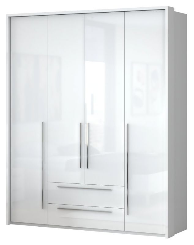 draaideurkast / kleerkast met LED-ombouw Siumu 29 , kleur: wit / wit hoogglans - 226 x 187 x 60 cm (H x B x D)