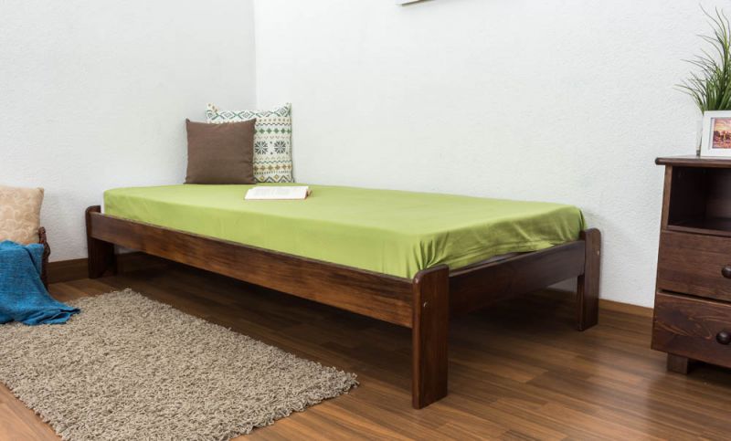 Futonbed / , vol hout, bed massief grenen kleur walnoten  A10, incl. lattenbodem - afmetingen 90 x 200 cm