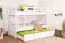 Stapelbed voor volwassenen "Easy Premium Line" K21/h incl. onderschuifbed /extra ligplaats en 2 afdekplaten, afgeronde hoofd- en voeteneinden, massief wit beuken - ligvlak: 90 x 200 cm, deelbaar