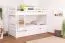 Stapelbed voor volwassenen "Easy Premium Line" K21/h incl. onderschuifbed /extra ligplaats en 2 afdekplaten, afgeronde hoofd- en voeteneinden, massief wit beuken - ligvlak: 90 x 200 cm, deelbaar