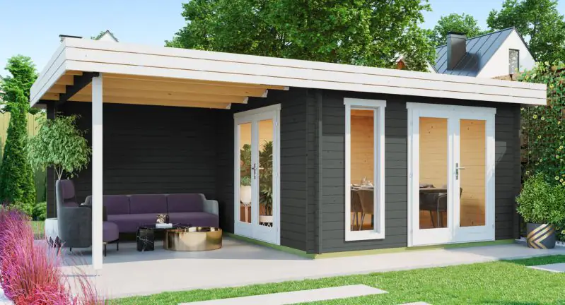 Chalet / tuinhuis G285 Carbon grijs incl. vloer - 44 mm, grondoppervlakte: 22,75 m², plat dak
