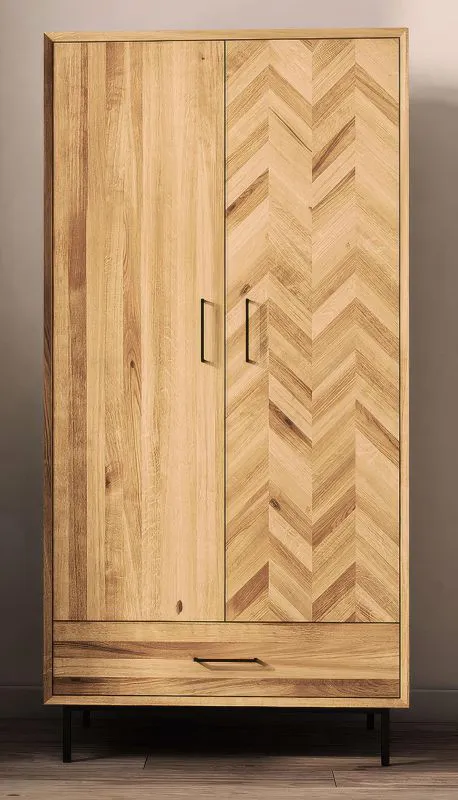 Kleiderschrank mit viel Stauraum Kumeu 60 Wildeiche massiv geölt - Abmessungen: 196 x 97 x 60 cm (H x B x T)