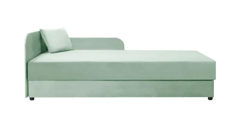 Gastenbed met hoofdbord links Lobatos 107, kleur: mint, matrasmaat: 80 x 195 cm, incl. kussens, opbergruimte, comfortabele bekleding