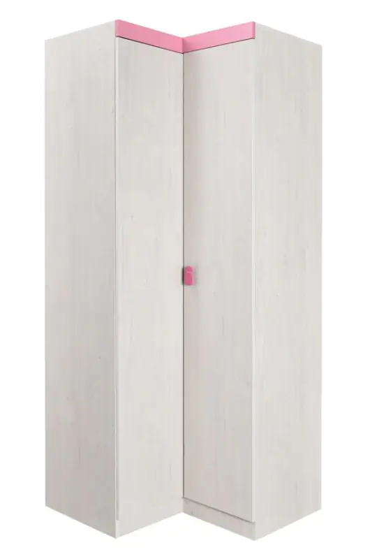 Kinderkamer - kledingkast / hoekkast Luis 22, kleur: eiken wit / roze - 218 x 91/93 x 52 cm (H x B x D)