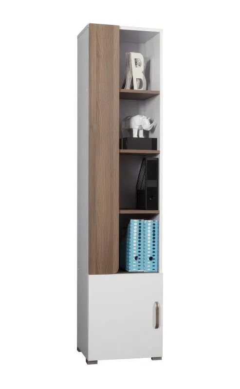 kledingkast Bulolo 07, kleur: Wit / Noten - Afmetingen: 198 x 45 x 38 cm (H x B x D)