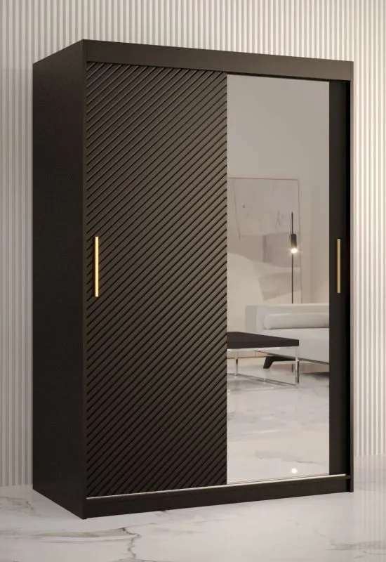 Kledingkast in eenvoudig Balmenhorn 32-design, kleur: mat zwart - afmetingen: 200 x 120 x 62 cm (H x B x D), met één deur met spiegel