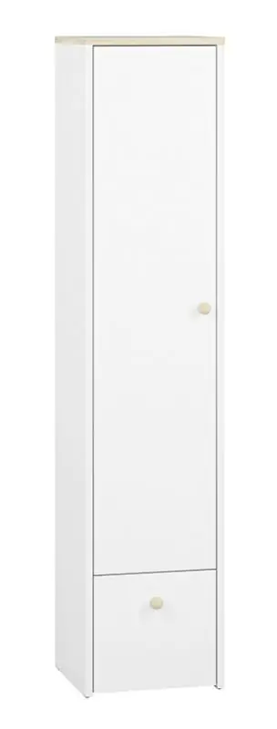 Kinderkamer - Kast Egvad 06, kleur: wit / beuken - afmetingen: 193 x 43 x 40 cm (H x B x D), met 1 deur, 1 lade en 4 vakken