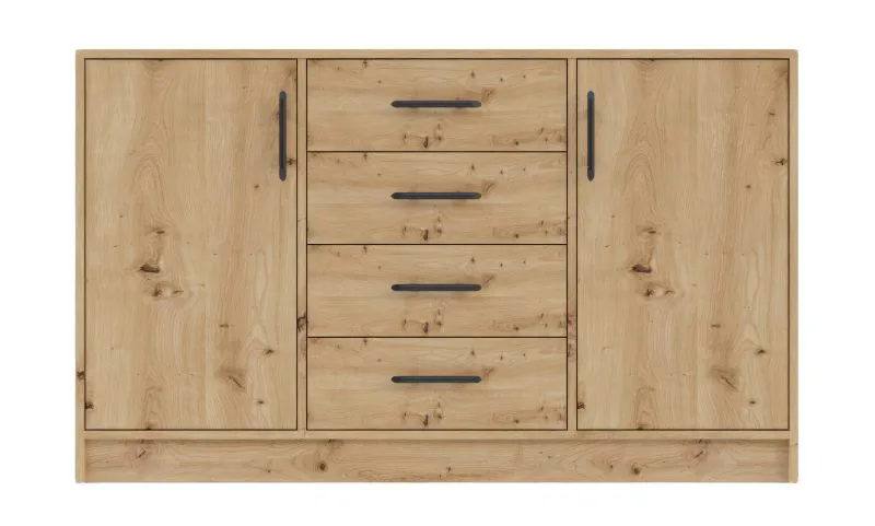 Sideboard met vier lades Hannut 31, kleur: Artisan eiken - Afmetingen: 84 x 140 x 40 cm (H x B x D)
