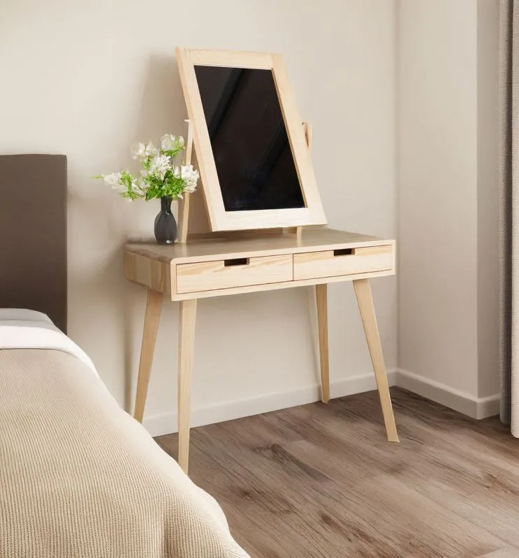 Make-up tafel massief grenen blank gelakt Aurornis 65 - Afmetingen: 150 x 96 x 40 cm (H x B x D)