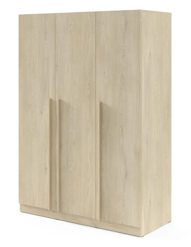 Draaideurkast | Kledingkast met 3 deuren | Kleur: eiken Cremona | 1 kledingstang | 150 x 61 x 210 cm | 6 schappen | ABS-randen | Edegem 02