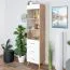 Vitrine kast Hohgant 09, kleur: eiken / wit - 209 x 50 x 42 cm (H x B x D)