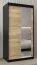 Schuifdeurkast / kledingkast Bisaurin 1C met spiegel, kleur: zwart / eiken Sonoma - Afmetingen: 200 x 100 x 62 cm ( H x B x D)