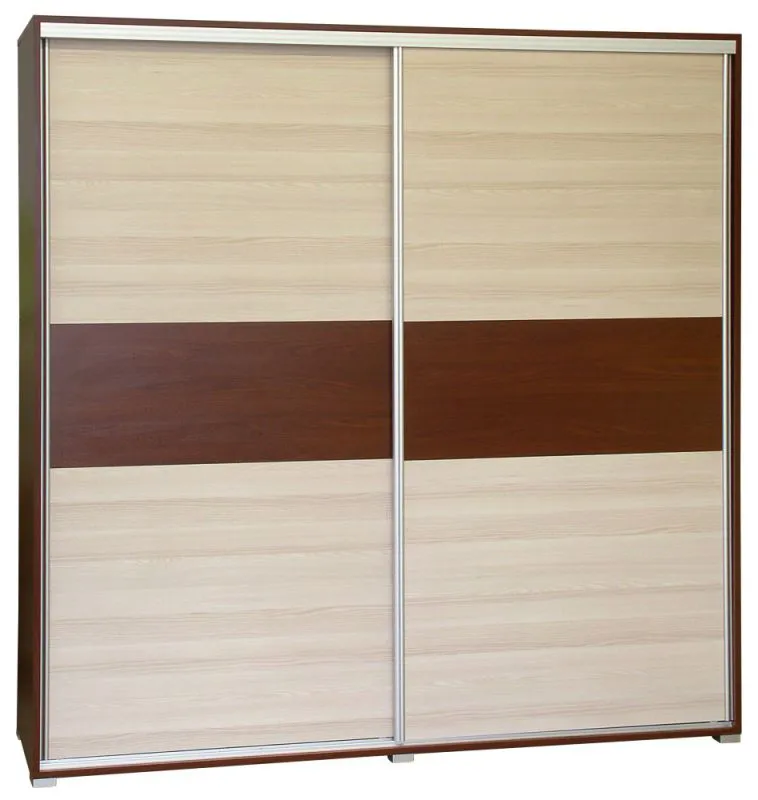 Schuifdeurkast / kleerkast Cikupa 52, kleur: noten / iep - afmetingen: 210 x 200 x 60 cm (H x B x D)