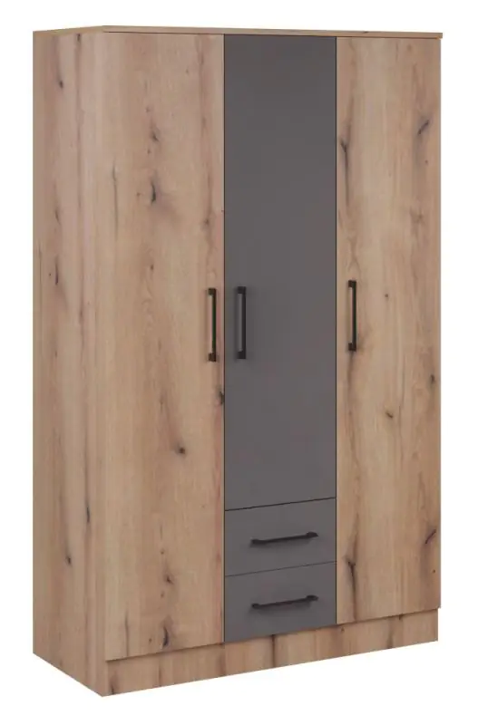 Sidonia 01 draaideurkast / kledingkast, kleur: Artisan eik / grijs - afmetingen: 200 x 123 x 53 cm (H x B x D)