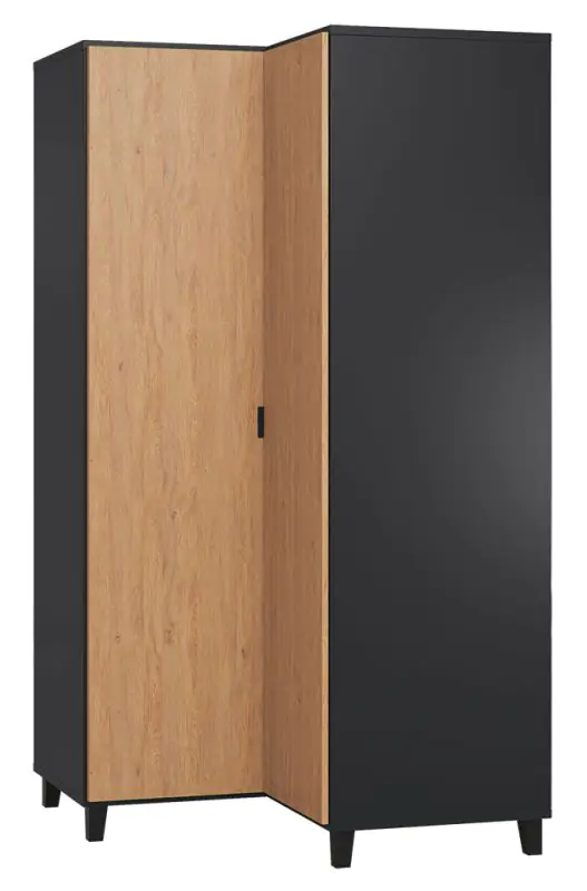 Draaideurkast / hoekkledingkast Leoncho 40, kleur: zwart / eik - Afmetingen: 195 x 102 x 104 cm (H x B x D)