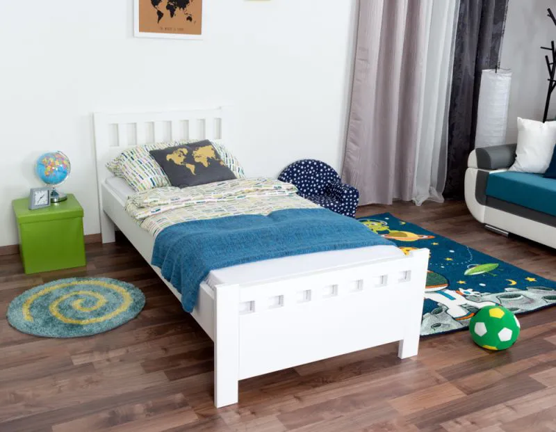 kinderbed / jeugdbed massief grenen, wit 68, incl. lattenbodem - afmetingen 90 x 200 cm