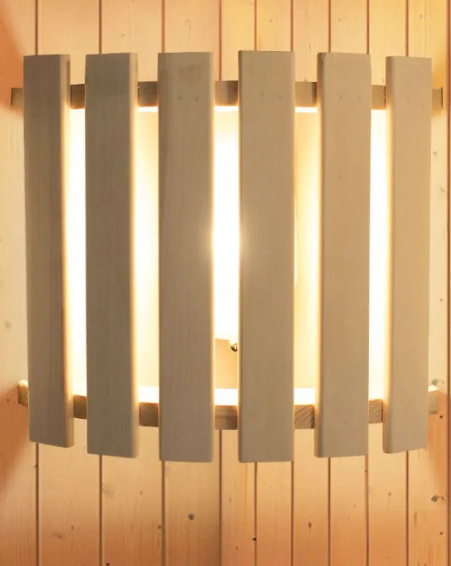 Moderne saunalamp met massief houten scherm