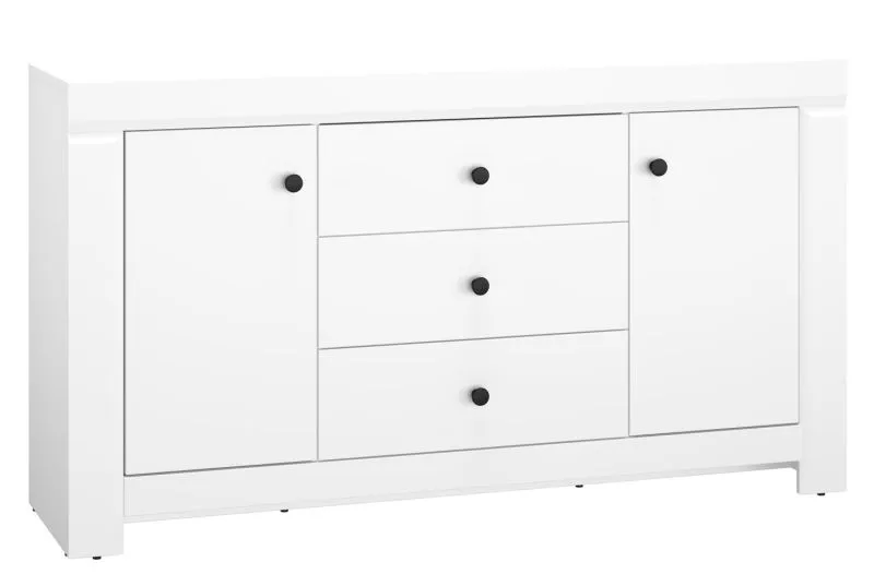 Dressoir / sideboard kast Orivesi 09, kleur: wit - afmetingen: 85 x 153 x 42 cm (H x B x D), met 2 deuren, 3 laden en 4 vakken