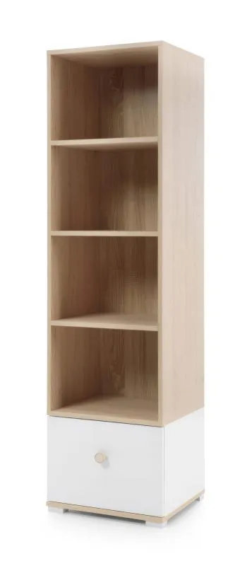 Functionele open kast met lade Asbeek 02, eiken / wit, 165 x 45 x 40 cm, met 4 vakken, kinderkamerplank, met ABS randen