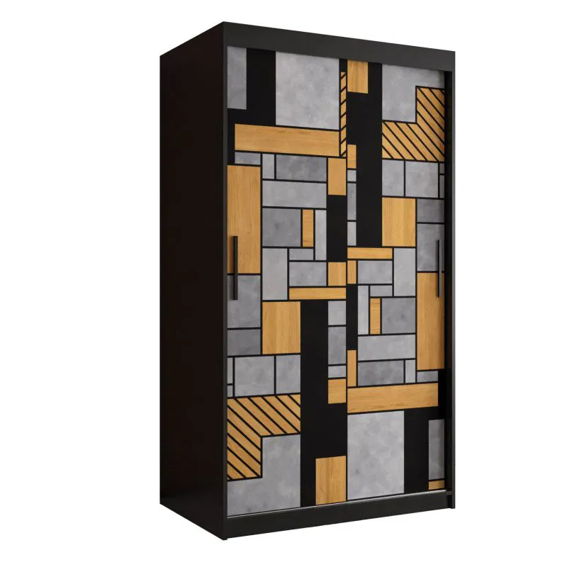 smalle / kolom kledingkast front met patroon Aletschhorn 07, kleur: mat zwart - afmetingen: 200 x 100 x 62 cm (H x B x D), met voldoende opbergruimte