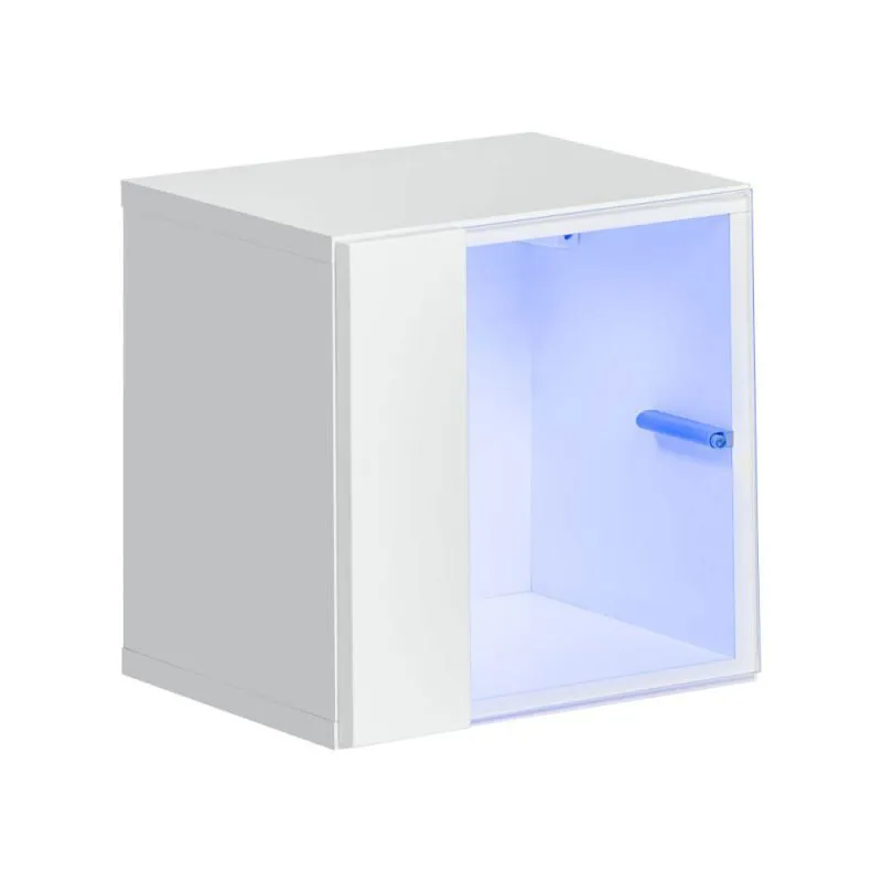 Eenvoudige wandkast met blauwe LED-verlichting Möllen 13, kleur: wit - Afmetingen: 30 x 30 x 25 cm (H x B x D), met push-to-open functie