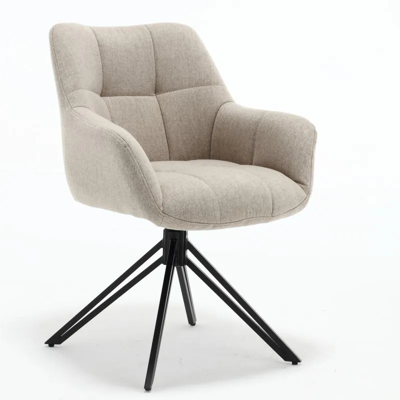 Esthetische eetkamerstoel met armleuningen Ruanda 01, in beige, 180° draaibaar, 82 x 60 x 62, volledig gestoffeerd, sierstiksels