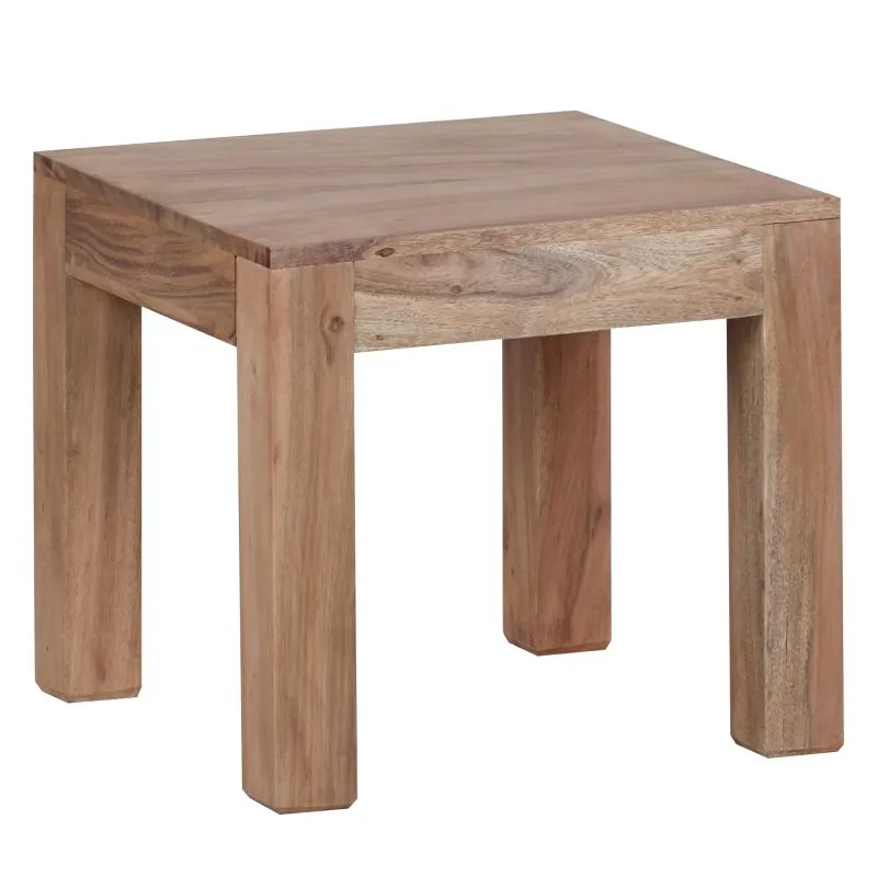 Vierkante salontafel van massief acaciahout, kleur: acacia – afmetingen: 40 x 45 x 45 cm (H x B x D), met de hand vervaardigd