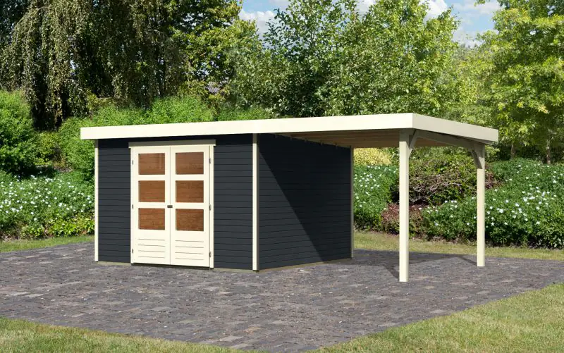 Berging / tuinhuis SET ACTION antraciet met aanbouw dak 2,40 m breed, grondoppervlakte: 9m²