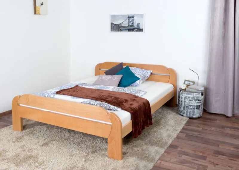 Tweepersoonsbed / logeerbed Wooden Nature 140 massief beuken natuur, incl. lattenbodem - 160 x 200 cm (B x L)