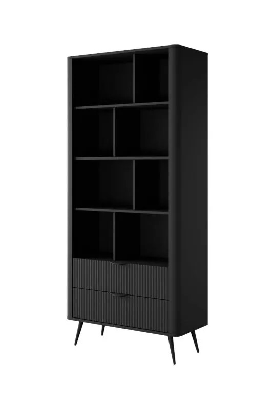 Moderne open kast / boekenkast met twee laden Sloughia 08, kleur: zwart, afmetingen: 193 x 88 x 38 cm, modern en eenvoudig ontwerp, ABS randbescherming