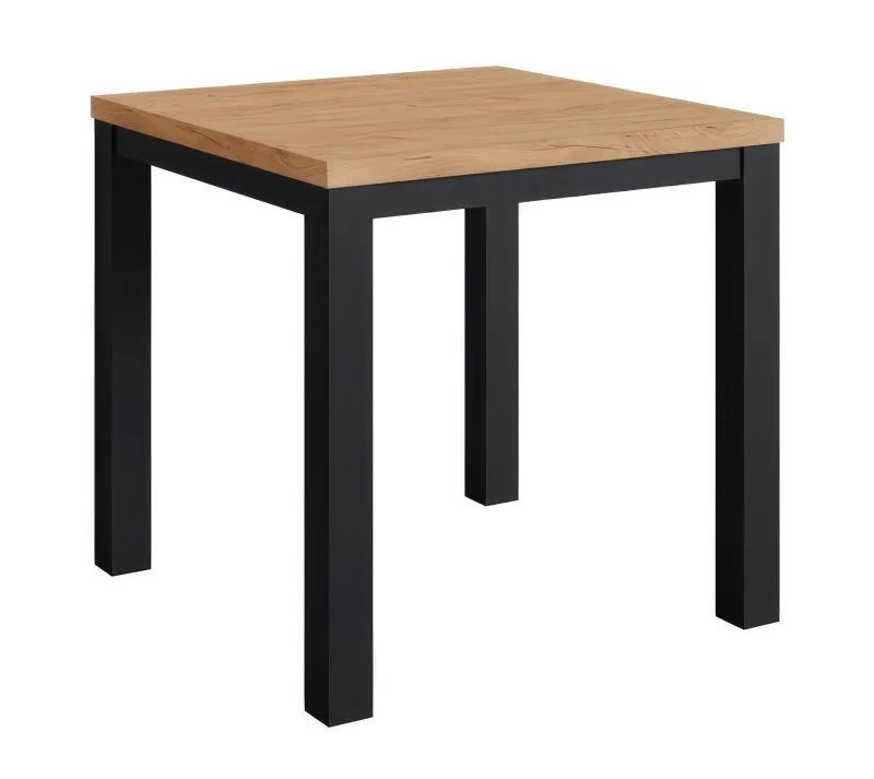 Klassieke eettafel Varbas 01, eiken goud ambacht / mat zwart, 80 x 80 cm, kleine tafel met donkere poten, keukentafel, praktische bijzettafel