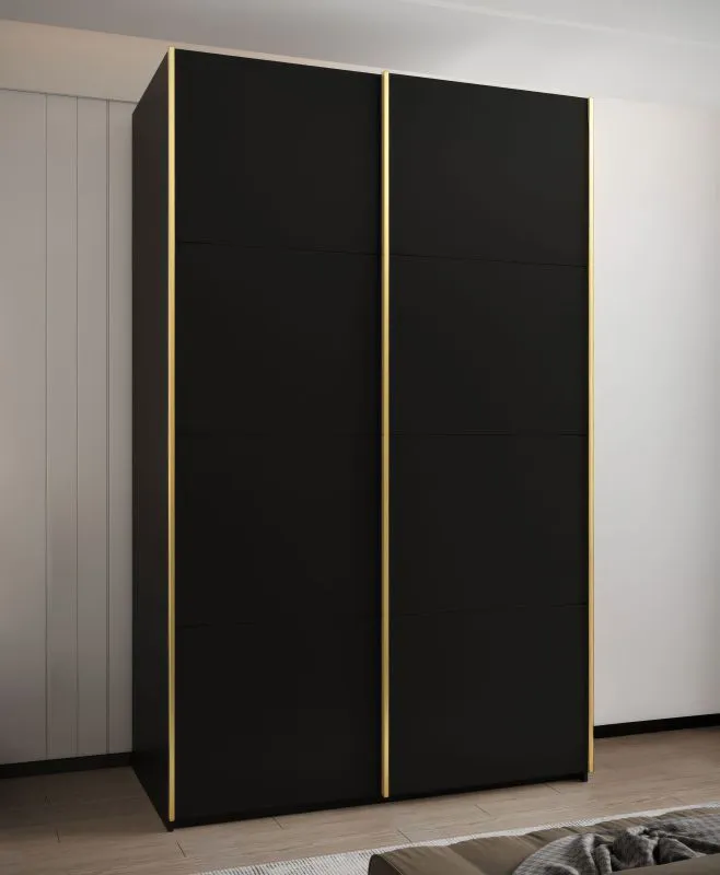 Kledingkast / schuifdeurkast / 2 schuifdeuren / 2 kledingstangen / 245,5 x 160 x 64 cm / 6 vakken / 6 schappen / kleur: zwart / soft-close