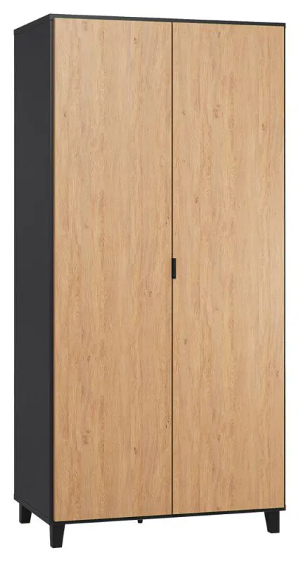 Draaideurkast / kledingkast Leoncho 39, kleur: zwart / eik - Afmetingen: 195 x 93 x 57 cm (H x B x D)