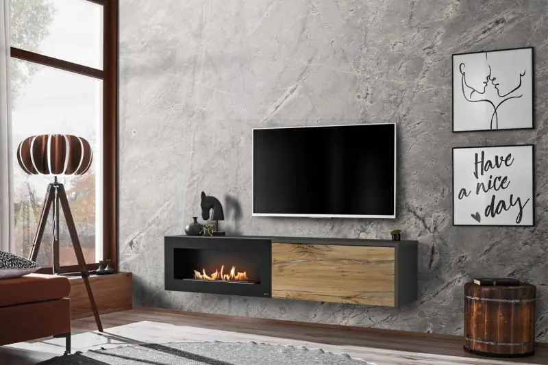TV-meubel Bjordal 18, kleur: eiken Flagstaff / antraciet - afmetingen: 40 x 180 x 40 cm (H x B x D), met bio-ethanolhaard