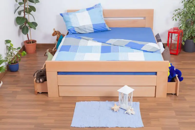 Tweepersoonsbed / functioneel bed "Easy Premium Line" K6 incl. 4 laden en 2 afdekplaten 160 x 200 cm massief beukenhout massief naturel
