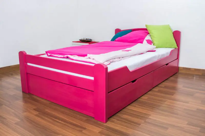 Jeugdbed "Easy Premium Line" K4 incl. 2 laden en 1 afdekplaat, 120 x 200 cm massief beukenhout kleur: roze