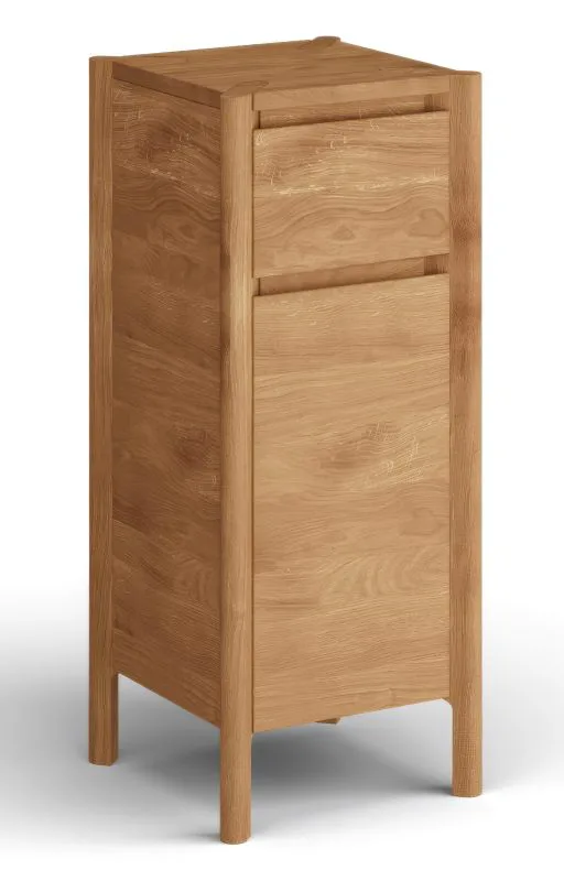 Bijzet ladekast / commode / smalle commode / 33 x 33 x 80 cm / massief hout / 1 lade / soft close systeem / geolied eikenhout / 2 vakken / kleur: eikenhout / Seille 16