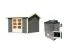 Saunahuis "Bjelle" SET incl. 2 banken, ovenbeschermer, hoofdsteun & oven 9 kW, kleur: terra grijs - 304 x 304 cm (B x D), vloeroppervlak: 8,65 m².