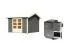 Saunahuis "Bjelle" SET incl. 2 banken, kachelbeschermer, hoofdsteun & kachel BIO 9 kW, kleur: terra grey - 304 x 304 cm (B x D), vloeroppervlak: 8,65 m².
