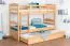 Stapelbed voor volwassenen "Easy Premium Line" K21/h incl. onderschuifbed /extra ligplaats en 2 afdekplaten, afgeronde hoofd- en voeteneinden, massief beukenhout transparant gelakt - ligvlak: 90 x 200 cm, deelbaar