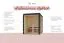 Buiten sauna / saunahuis Bugnara 01 / Noordse spar / 38 mm wand dikte / 191 x 276 x 232 cm / incl. 9 kW biokachel met bedieningseenheid / lamellenwanden als laagbescherming
