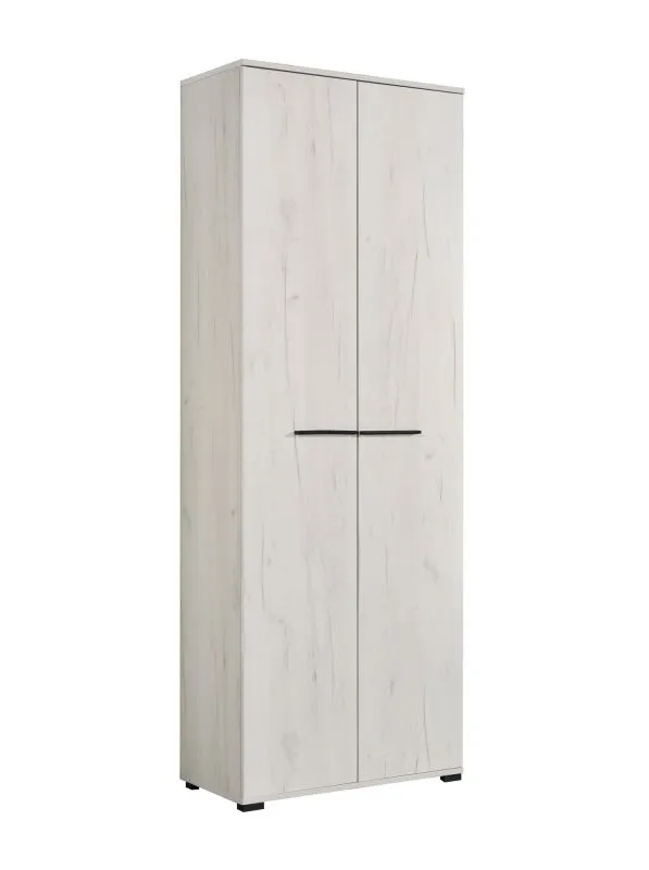 Kledingkast / draaideurkast met één uitschuifbare kledingstang Barajevo 02, kleur: eiken wit / zwart, afmetingen: 195,5 x 67 x 40 cm, twee deuren