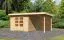 Berging / tuinhuis SET ACTION met lessenaarsdak incl. aanbouw dak & achterwand, kleur: onbehandeld hout, grondoppervlakte: 7,84 m²