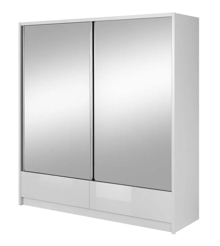 Anfield 06 schuifdeurkast met twee spiegeldeuren en twee laden, kleur: Hoogglans wit - afmetingen: 214 x 204 x 62 cm (H x B x D)