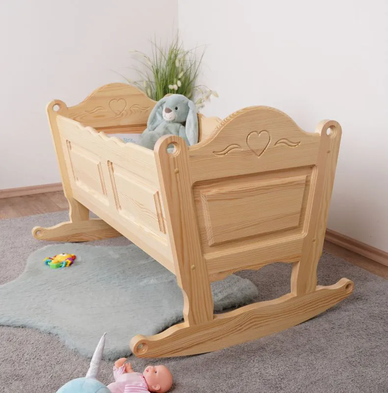Baby wieg massief grenenhout, naturel 105 - Ligvlak: 34,50 x 90 cm (B x L) 