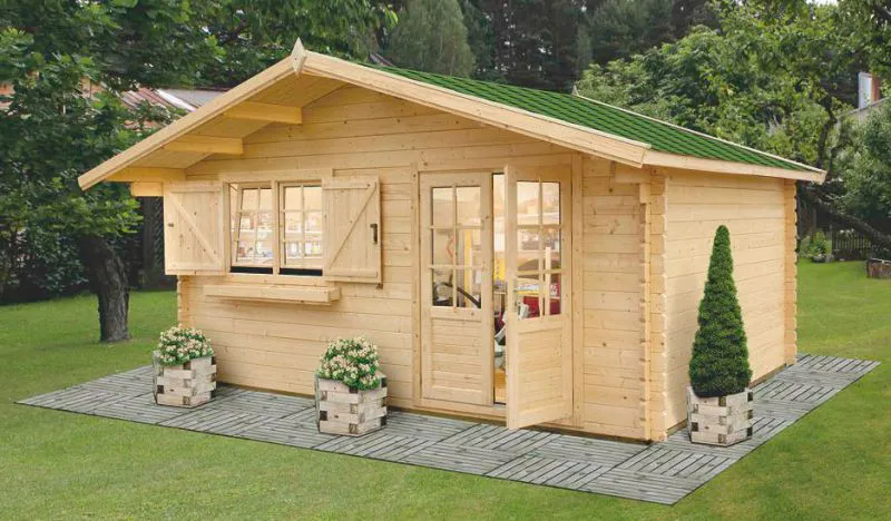 Tuinhuis / chalet SA17 - blokhut profielplanken 34 mm, grondoppervlakte: 19,90 m², zadeldak