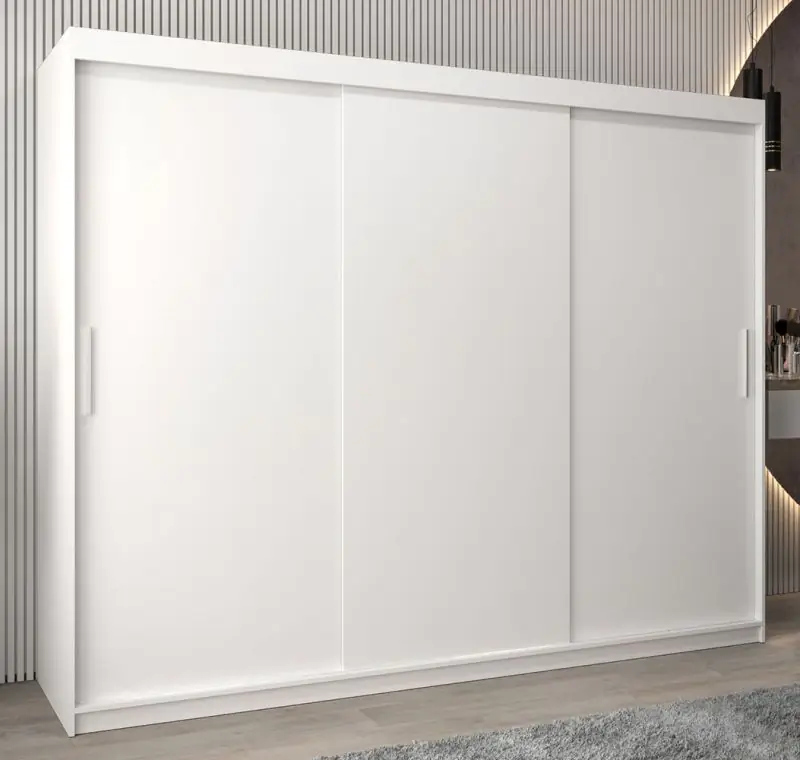 Schuifdeurkast / kledingkast Bisaurin 6A, kleur: mat wit - Afmetingen: 200 x 250 x 62 cm ( H x B x D)
