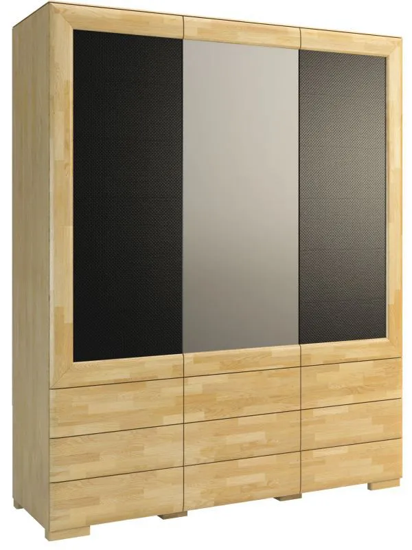 Draaideurkast / kledingkast "Lipik" 41, kleur: eiken / zwart, deels massief - Afmetingen: 224 x 182 x 61 cm (h x b x d)