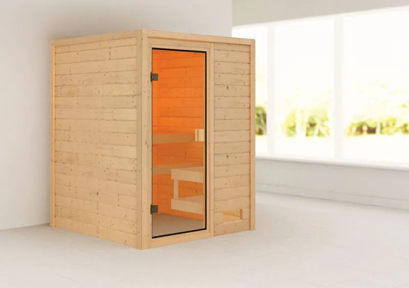 Sauna "Eivind" met gebronste deur - kleur: onbehandeld - 145 x 145 x 187 cm (B x D x H)